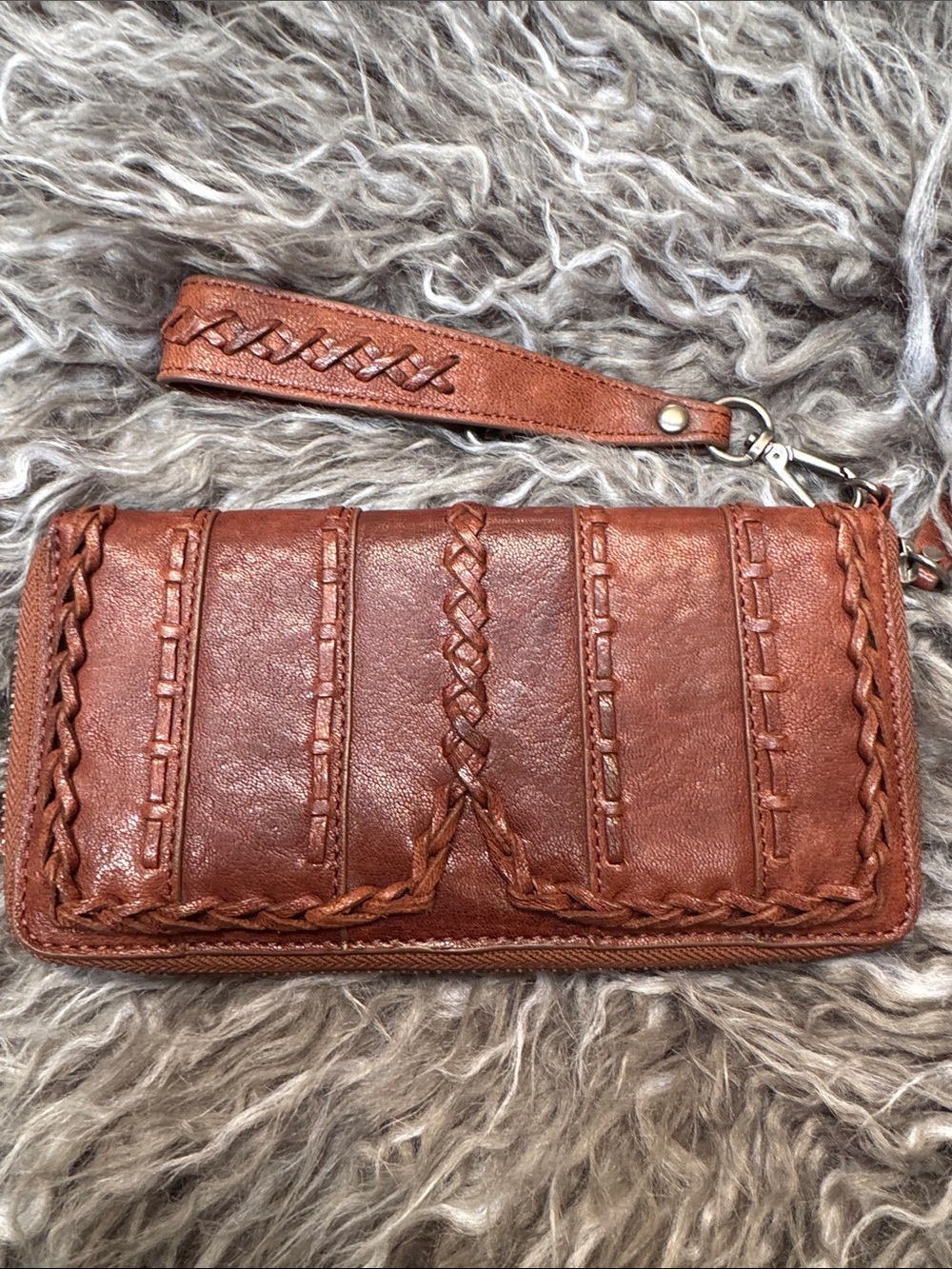 Lockheart Brown Leather Woven Wristlet Wallet